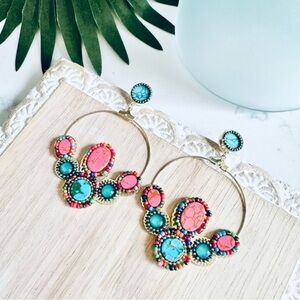 2/$30🌵 Gold Boho Colorful Bead Circles Hoop Earrings Bohemian Jewelry Gift NEW